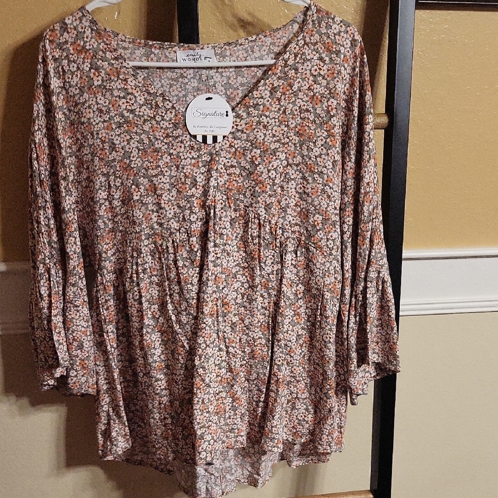 Brown and White Asymmetrical Blouse with Relaxed Fit
